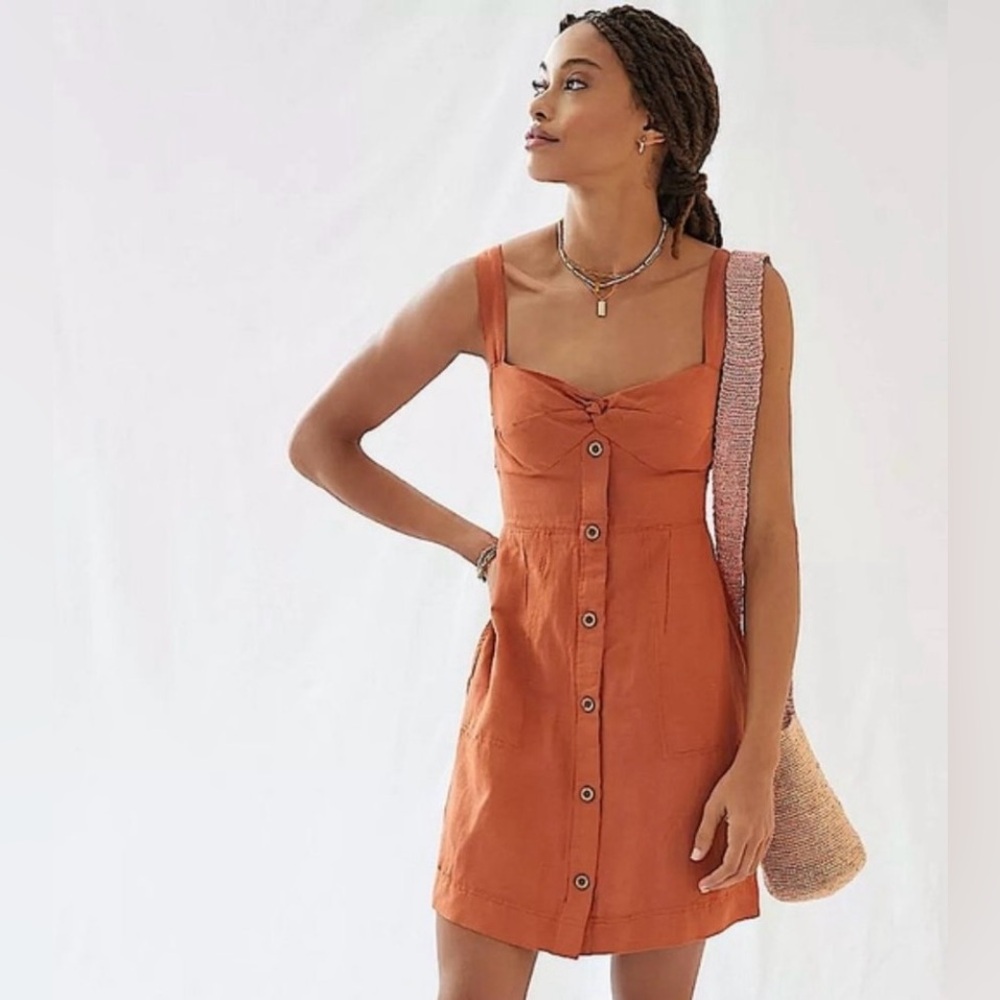 Anthropologie Maeve Twist Front Terracotta Summer Mini Dress Size S EUC